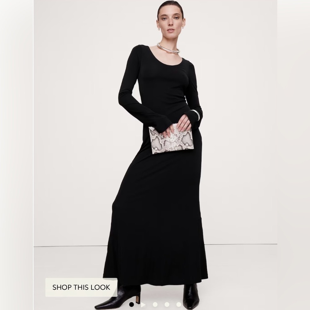 NWT Banana Republic Ribbed Crew Neck Jersey Knit Black Maxi Dress XS